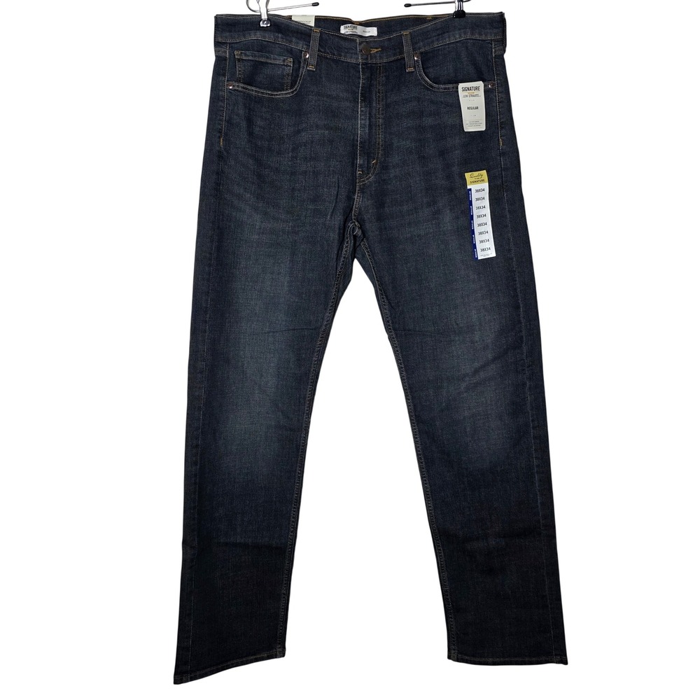 Signature by Levi Strauss Mens Regular Fit Jeans 38x34 Dark Wash Indigo Blue NWT